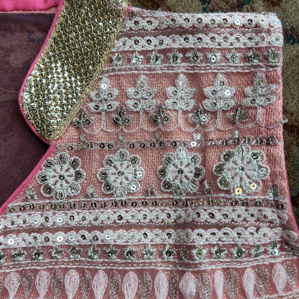Boutique Embroidered Net Anarkali Gown XL Vibrant Pink/Gold Wedding Guest Dress - Picture 8 of 13